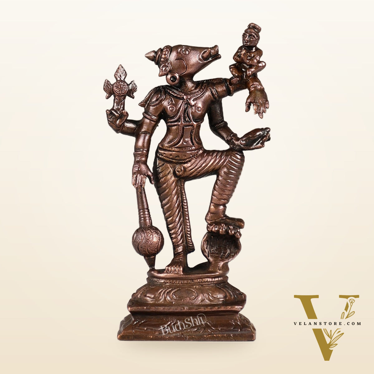 Pure Copper Standing bhoovaraha Lakshmi Bhoomi Devi Idol | Height 5.5 inch | BudhShiv Brass Handicrafts