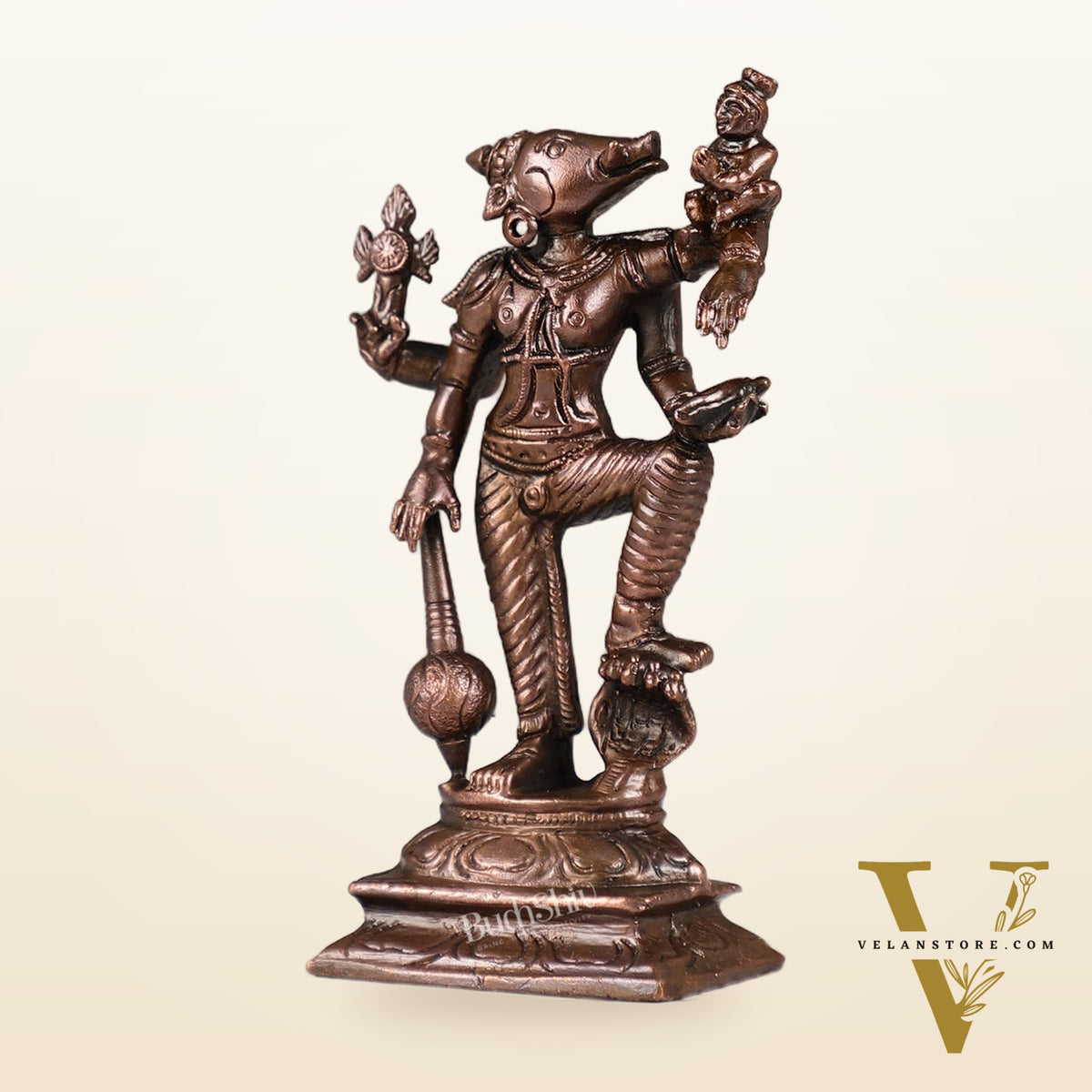 Pure Copper Standing bhoovaraha Lakshmi Bhoomi Devi Idol | Height 5.5 inch | BudhShiv Brass Handicrafts