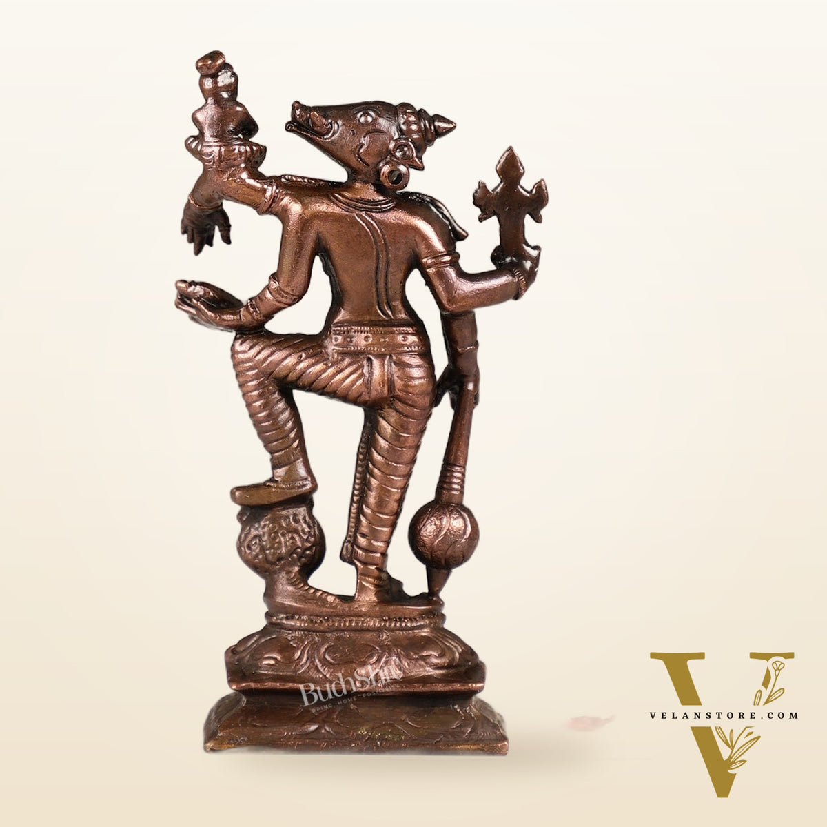 Pure Copper Standing bhoovaraha Lakshmi Bhoomi Devi Idol | Height 5.5 inch | BudhShiv Brass Handicrafts