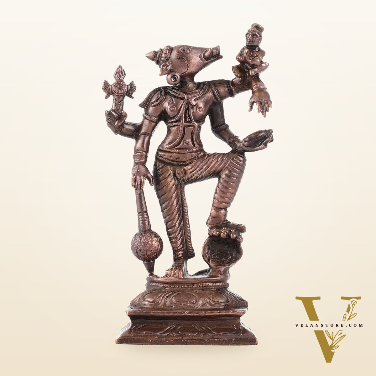 Pure Copper Standing bhoovaraha Lakshmi Bhoomi Devi Idol | Height 5.5 inch | BudhShiv Brass Handicrafts