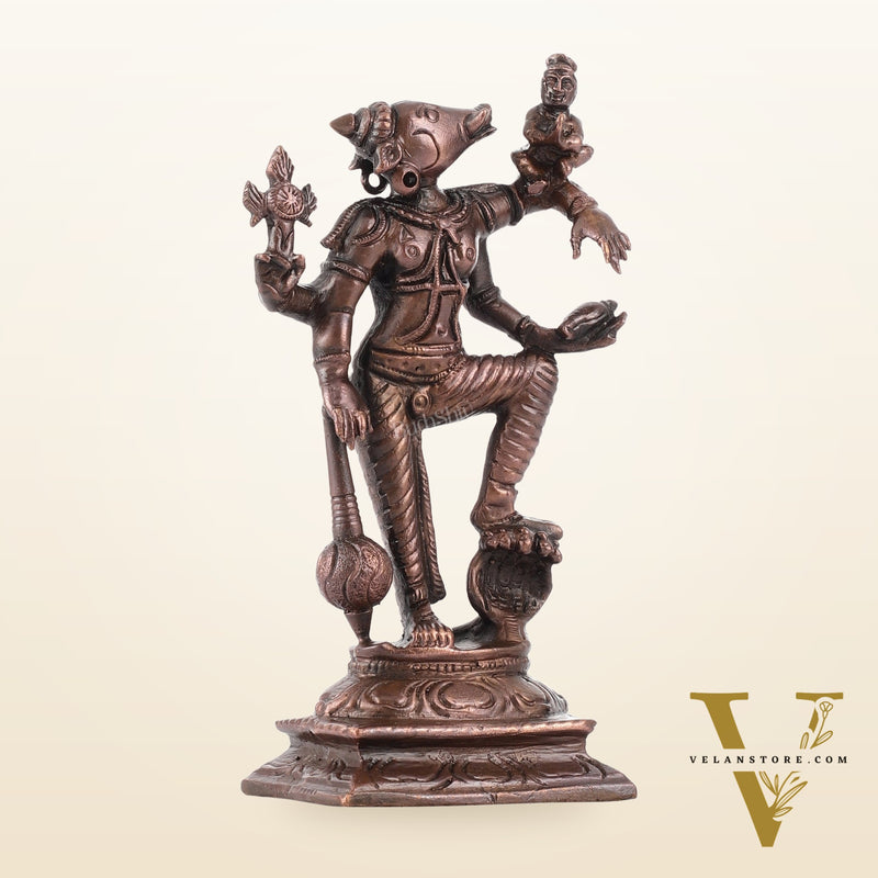 Pure Copper Standing bhoovaraha Lakshmi Bhoomi Devi Idol | Height 5.5 inch | BudhShiv Brass Handicrafts