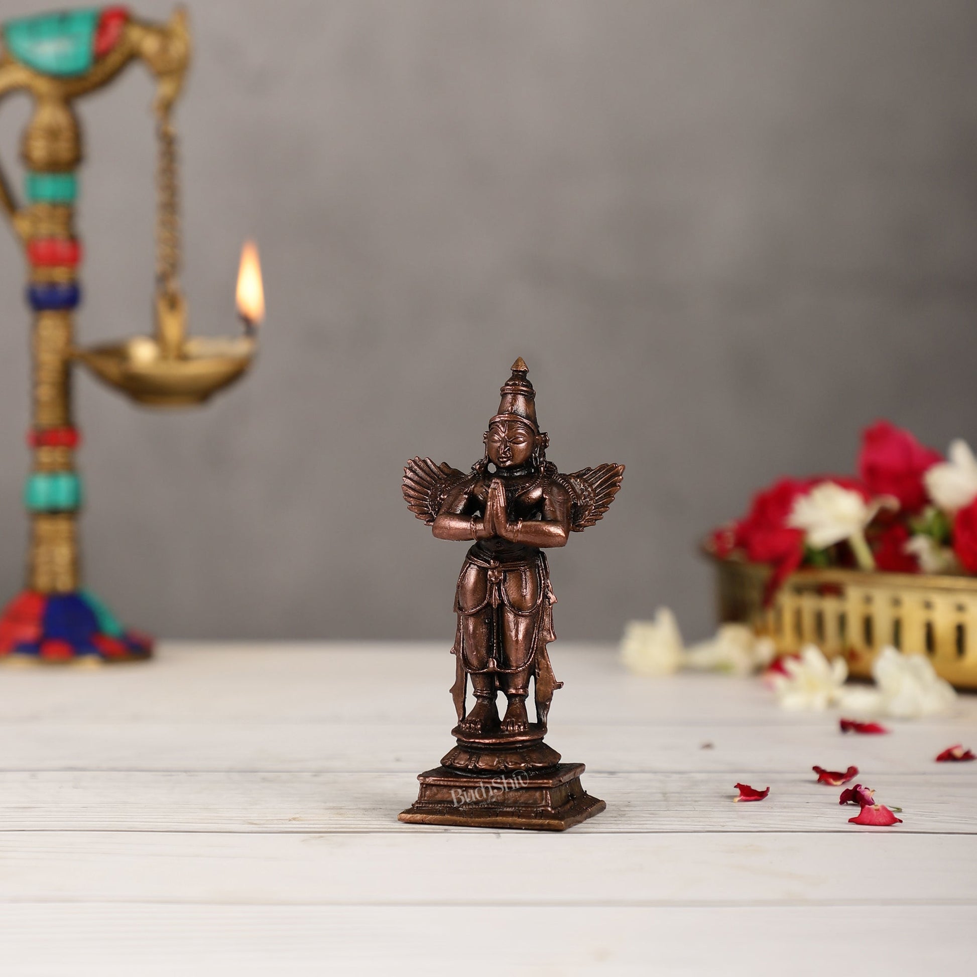 Pure Copper Standing Blessing Garuda Idol | Height 4 inch | BudhShiv Brass Handicrafts
