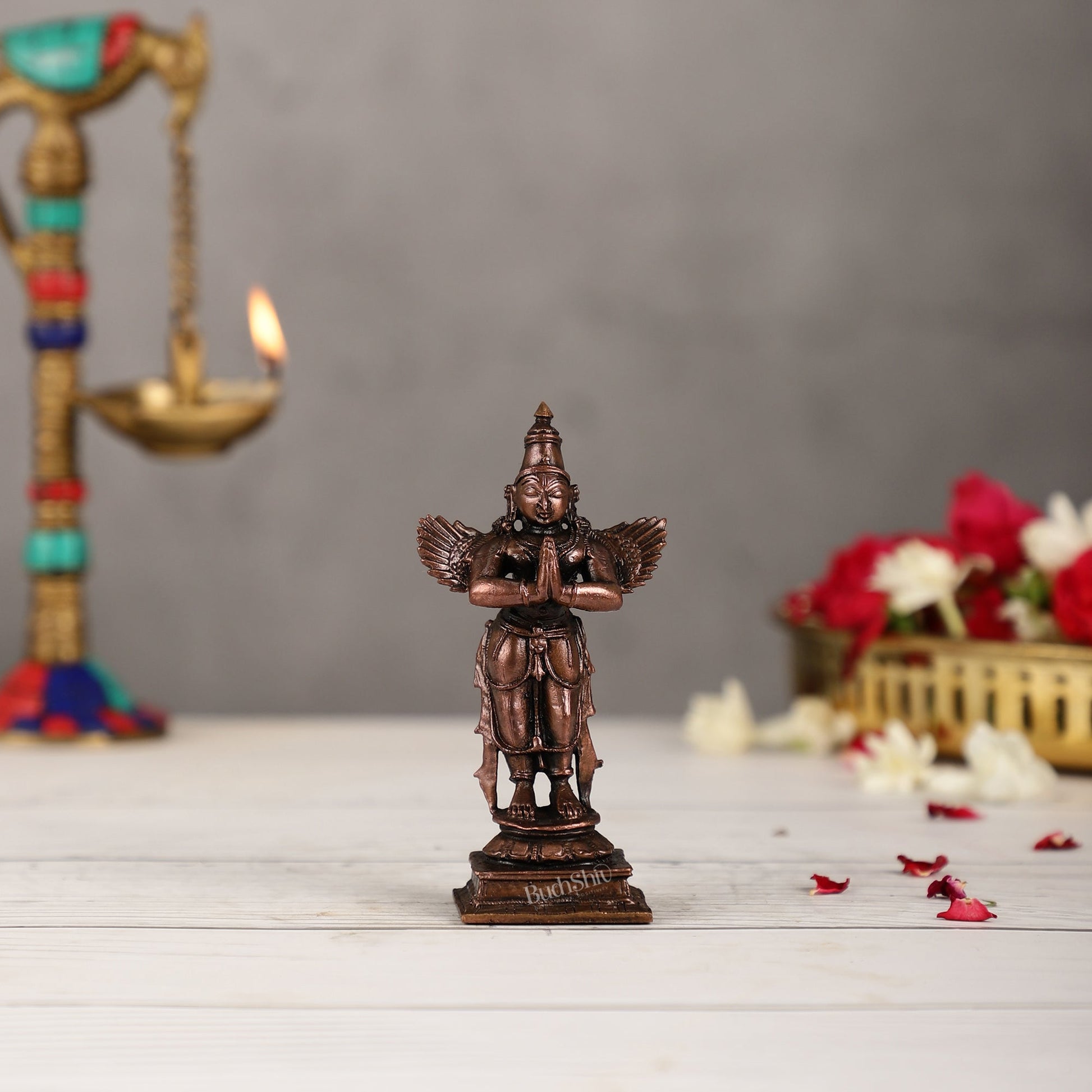 Pure Copper Standing Blessing Garuda Idol | Height 4 inch | BudhShiv Brass Handicrafts