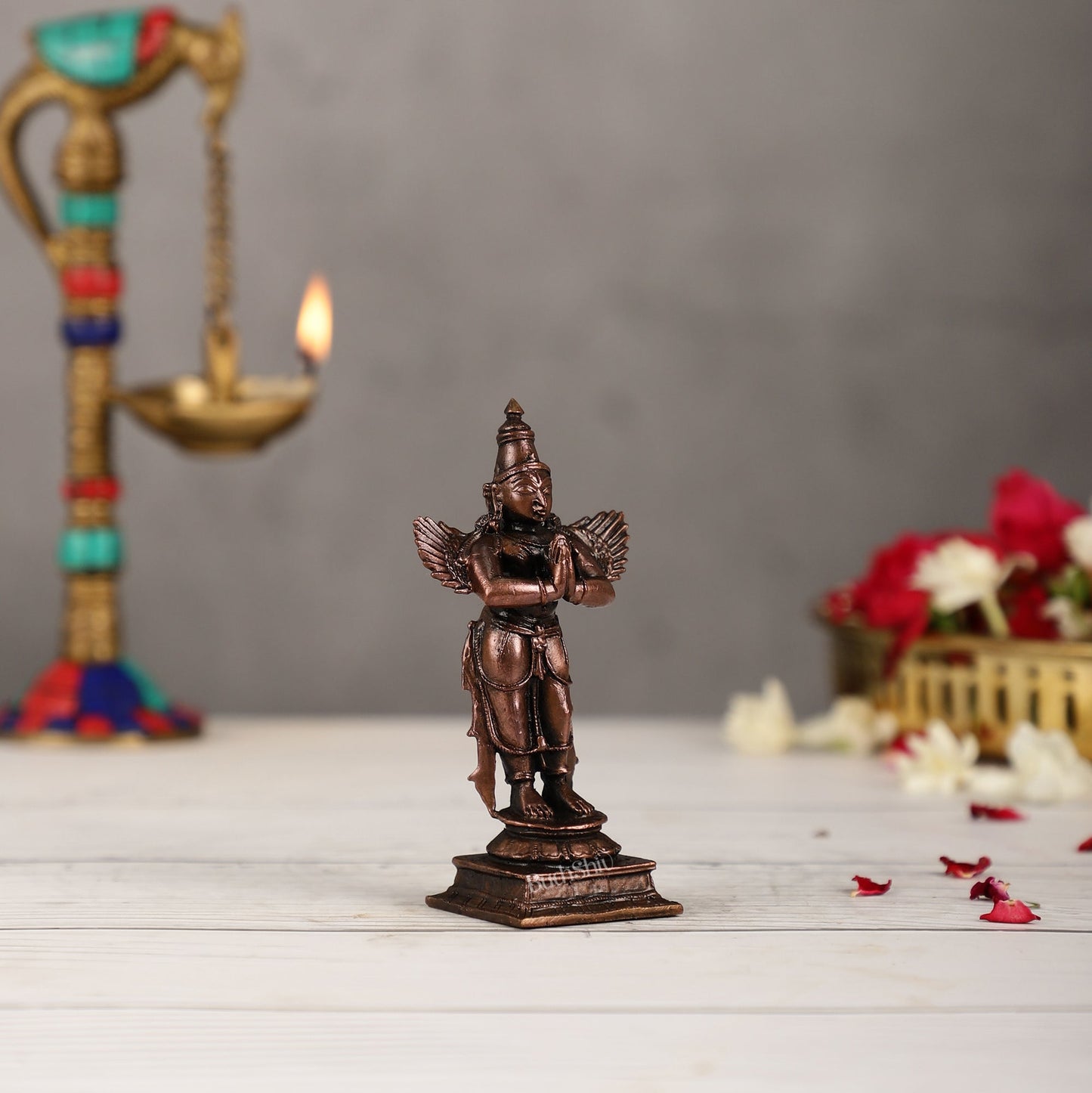 Pure Copper Standing Blessing Garuda Idol | Height 4 inch | BudhShiv Brass Handicrafts