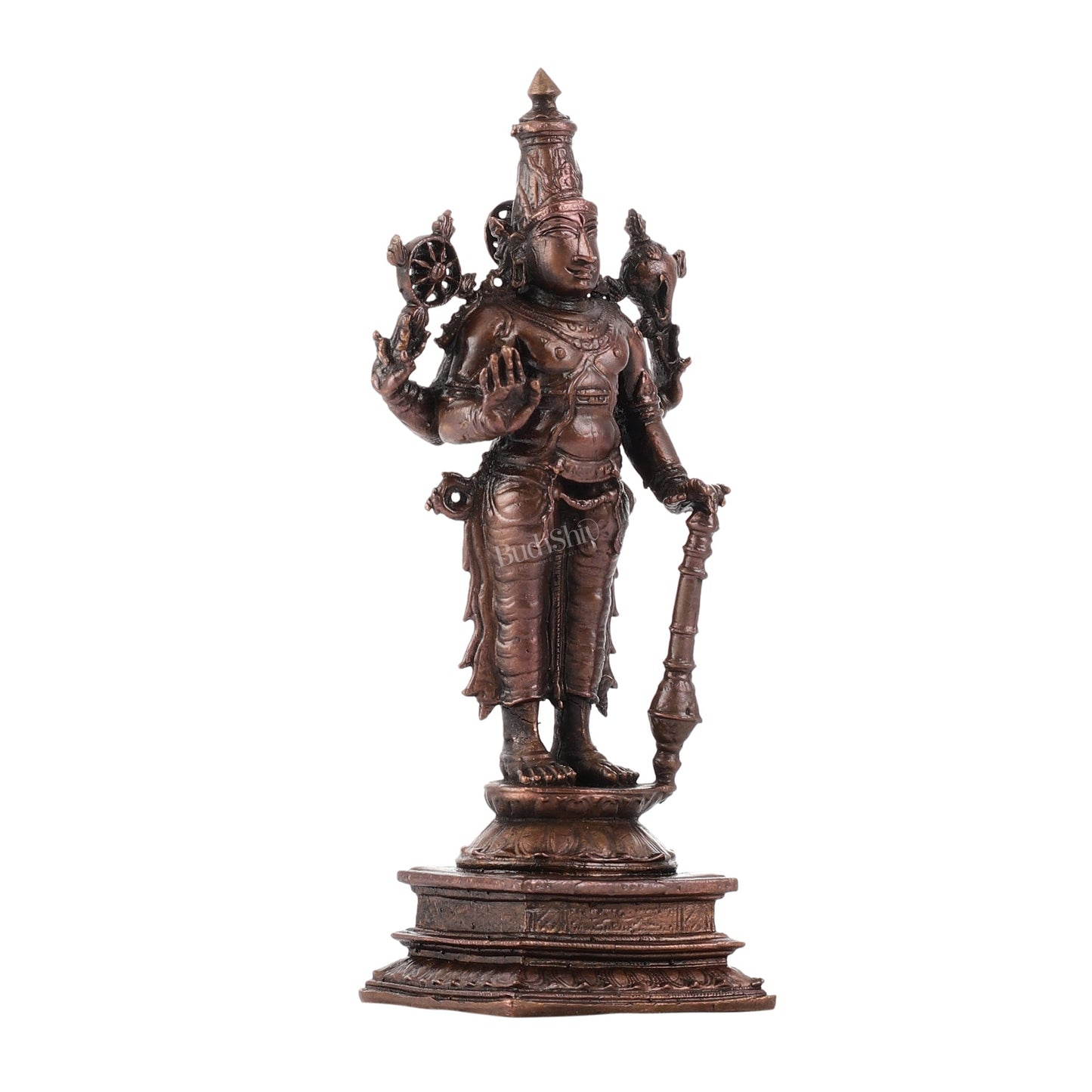 Pure Copper Standing Lord Vishnu Murti Idol - 5.5 inch |