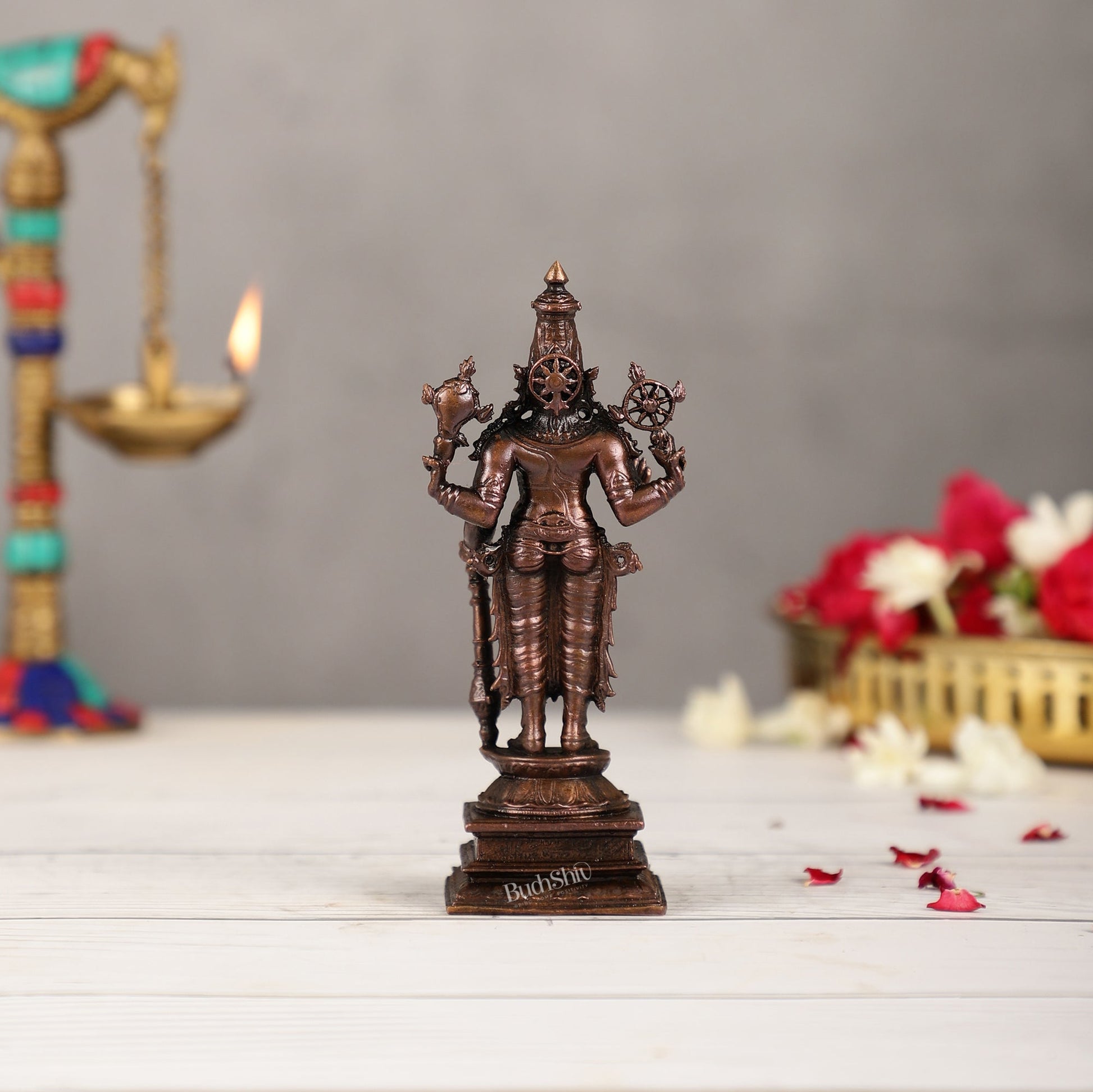 Pure Copper Standing Lord Vishnu Murti Idol - 5.5 inch |