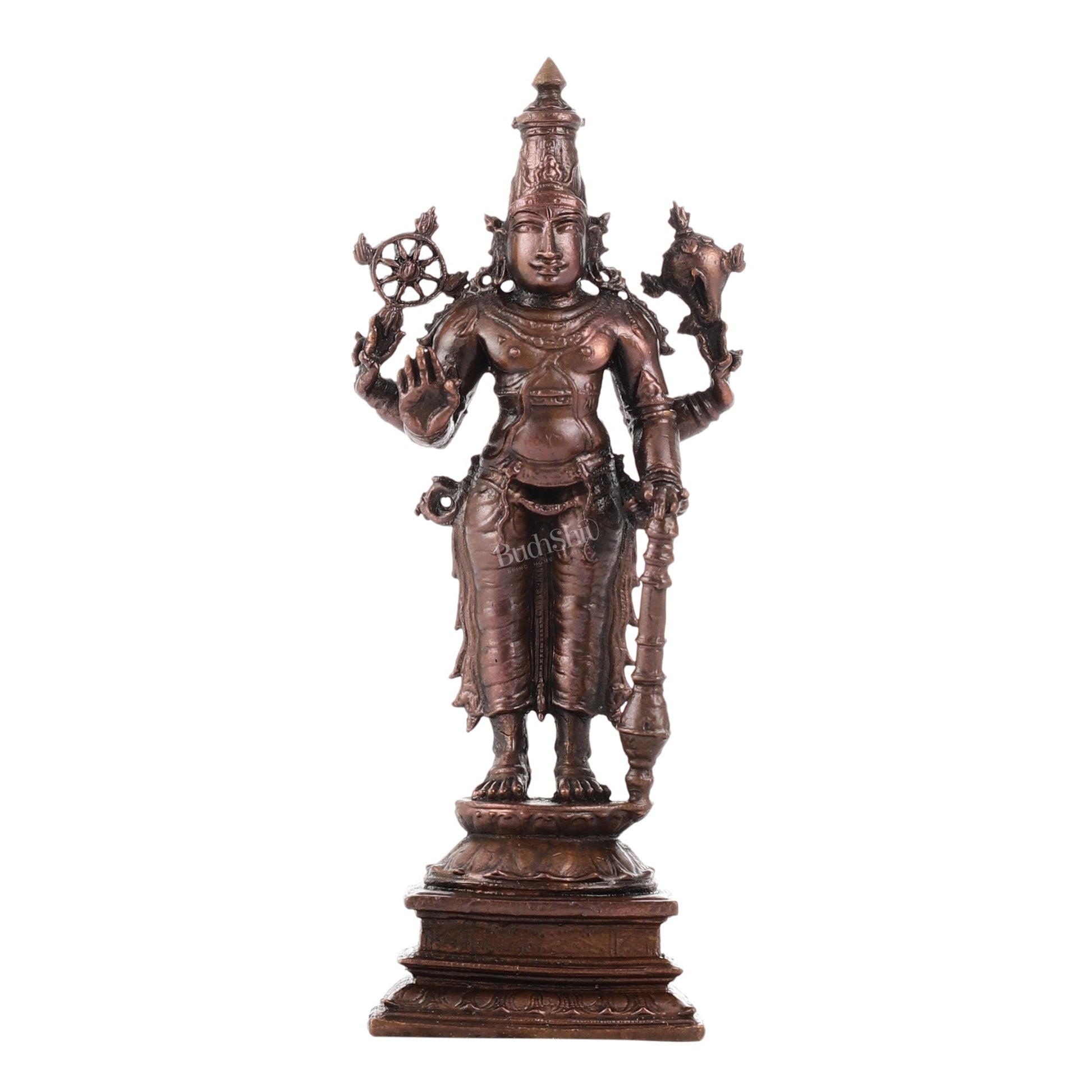 Pure Copper Standing Lord Vishnu Murti Idol - 5.5 inch |