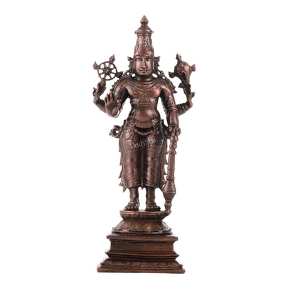Pure Copper Standing Lord Vishnu Murti Idol - 5.5 inch |