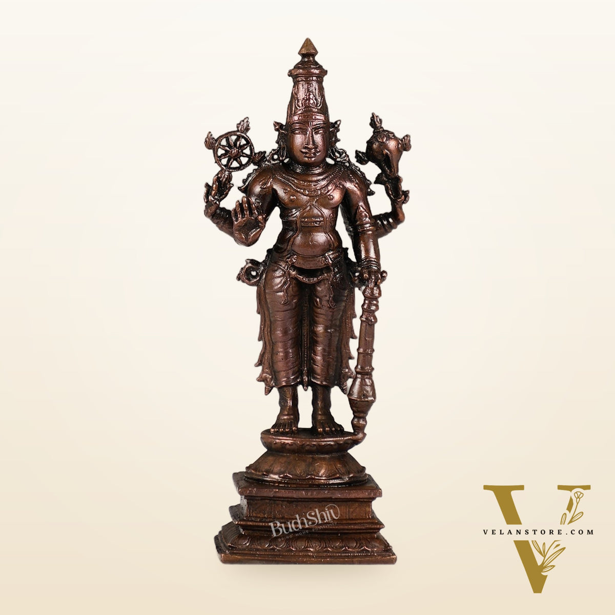 Pure Copper Standing Lord Vishnu Murti Idol - 5.5 inch |