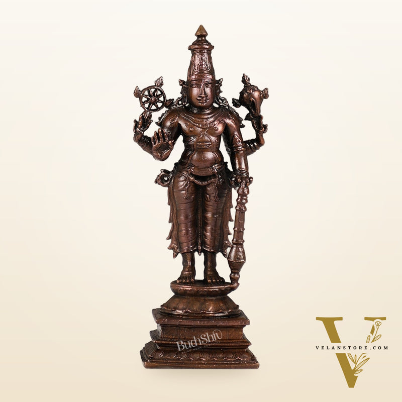 Pure Copper Standing Lord Vishnu Murti Idol - 5.5 inch |