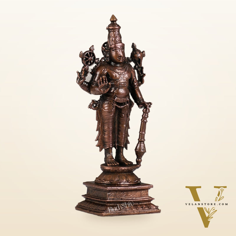 Pure Copper Standing Lord Vishnu Murti Idol - 5.5 inch |