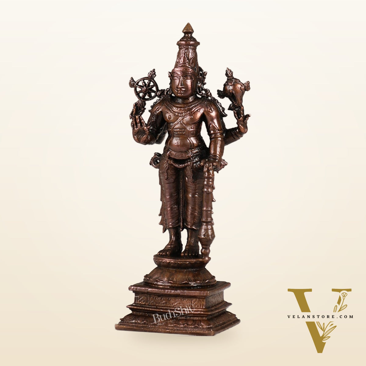Pure Copper Standing Lord Vishnu Murti Idol - 5.5 inch |