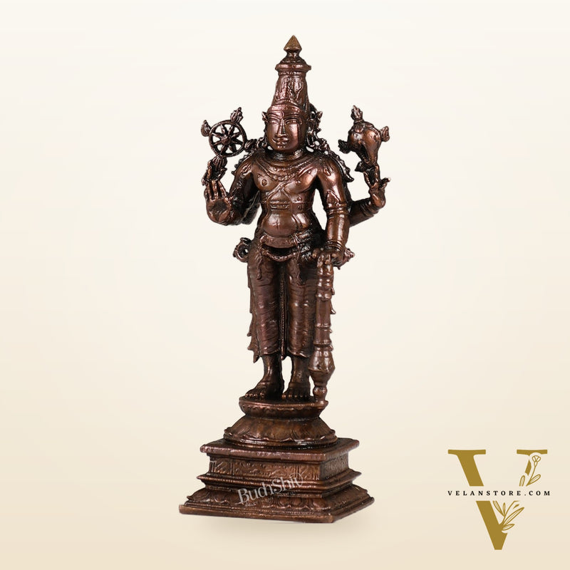 Pure Copper Standing Lord Vishnu Murti Idol - 5.5 inch |