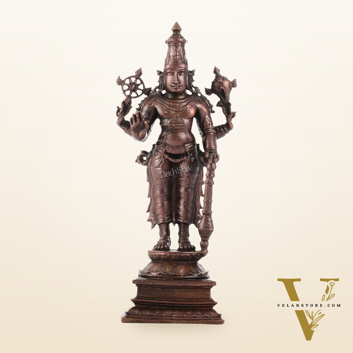 Pure Copper Standing Lord Vishnu Murti Idol - 5.5 inch |