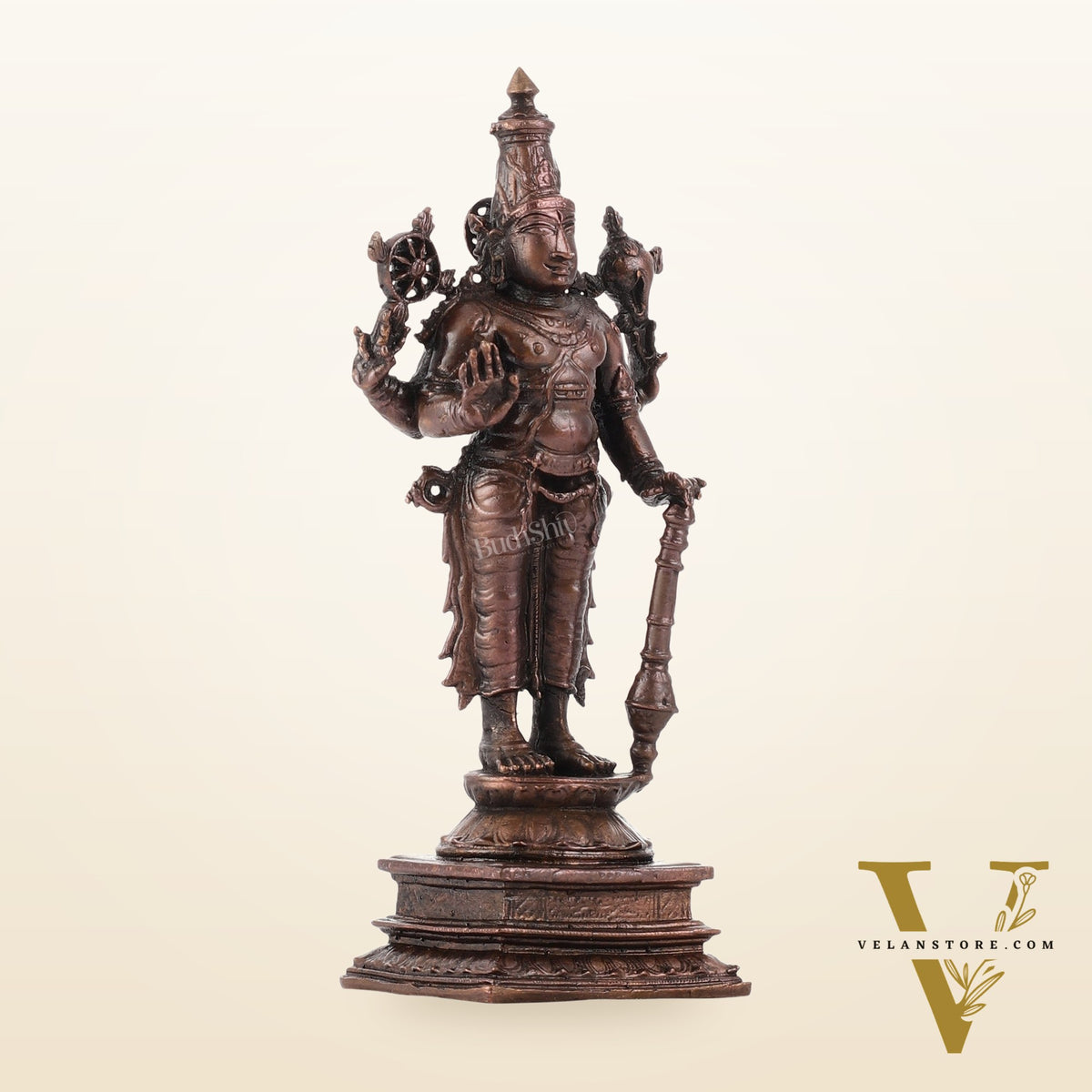 Pure Copper Standing Lord Vishnu Murti Idol - 5.5 inch |
