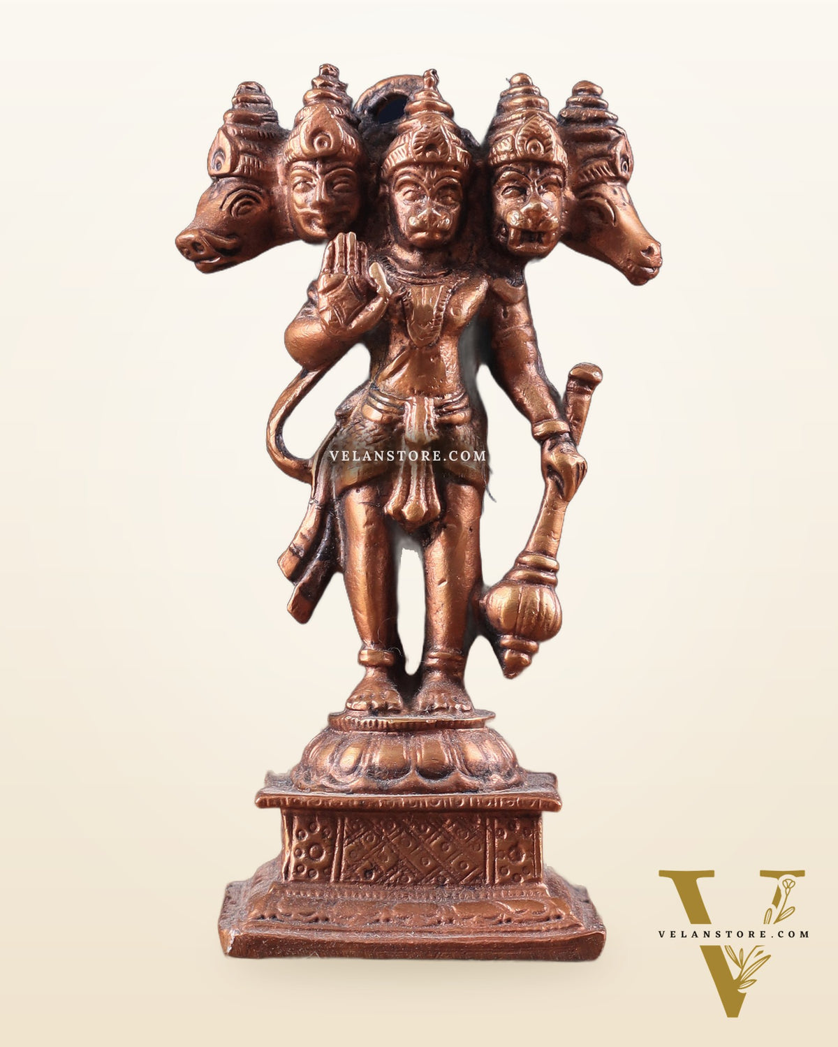 Pure Copper Standing Panchmukhi Hanuman Idol 4.5"