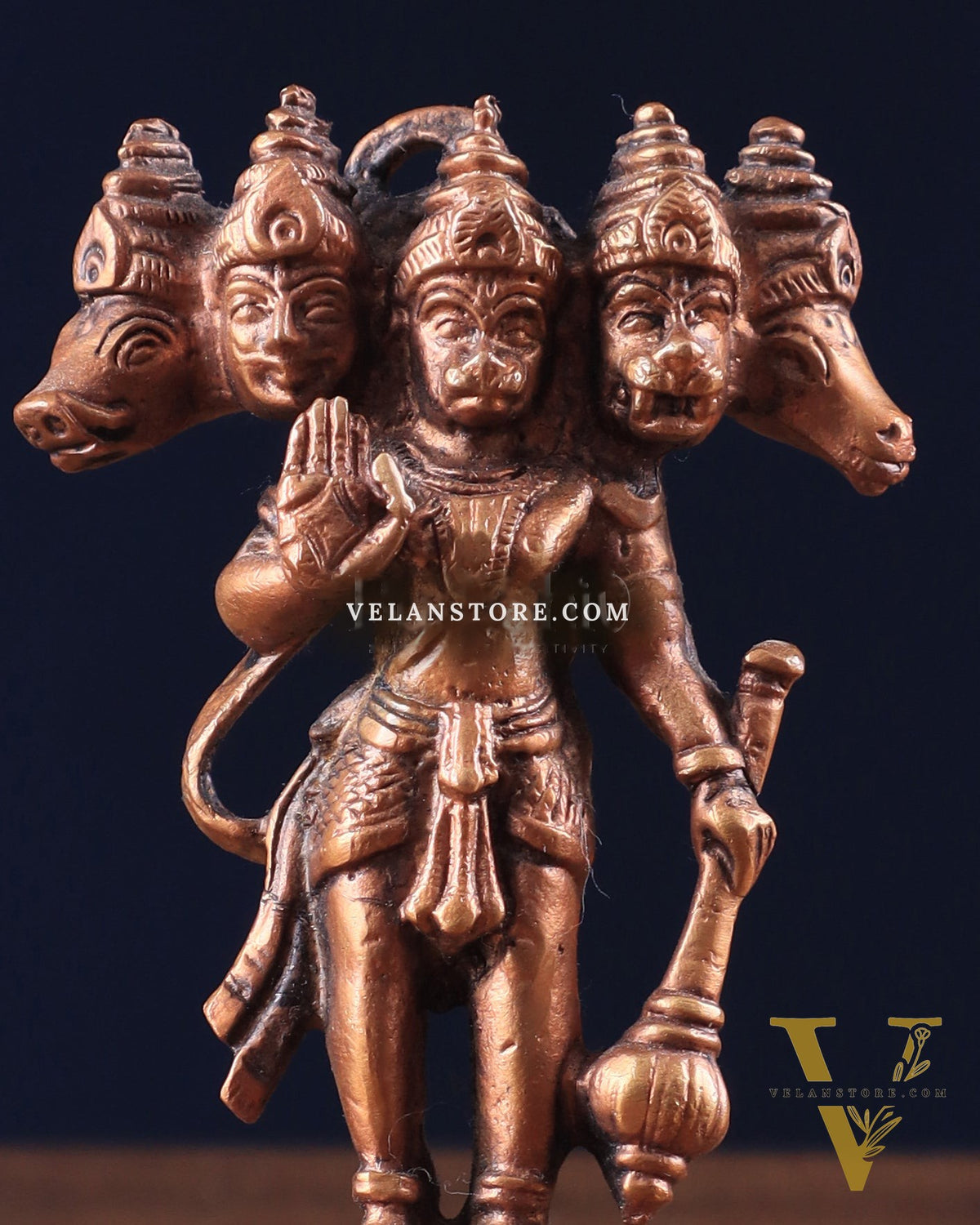 Pure Copper Standing Panchmukhi Hanuman Idol 4.5"
