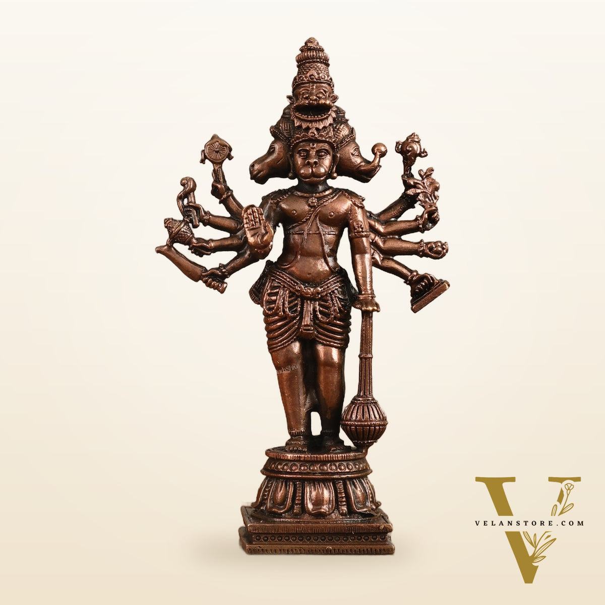 Pure Copper Standing Panchmukhi Hanuman Ji Idol - 4.5 in Height