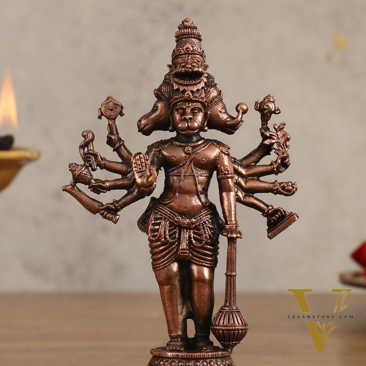 Pure Copper Standing Panchmukhi Hanuman Ji Idol - 4.5 in Height