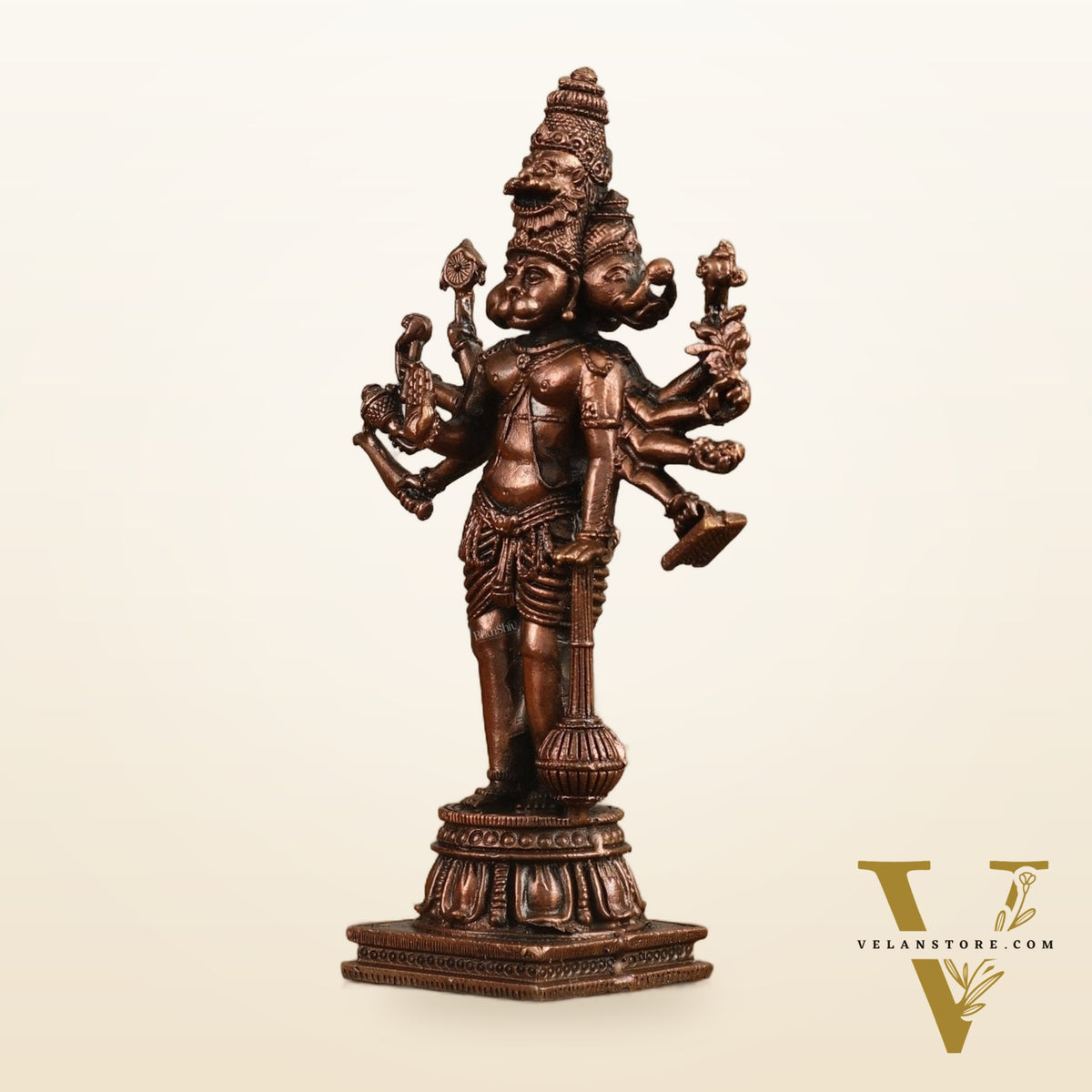 Pure Copper Standing Panchmukhi Hanuman Ji Idol - 4.5 in Height