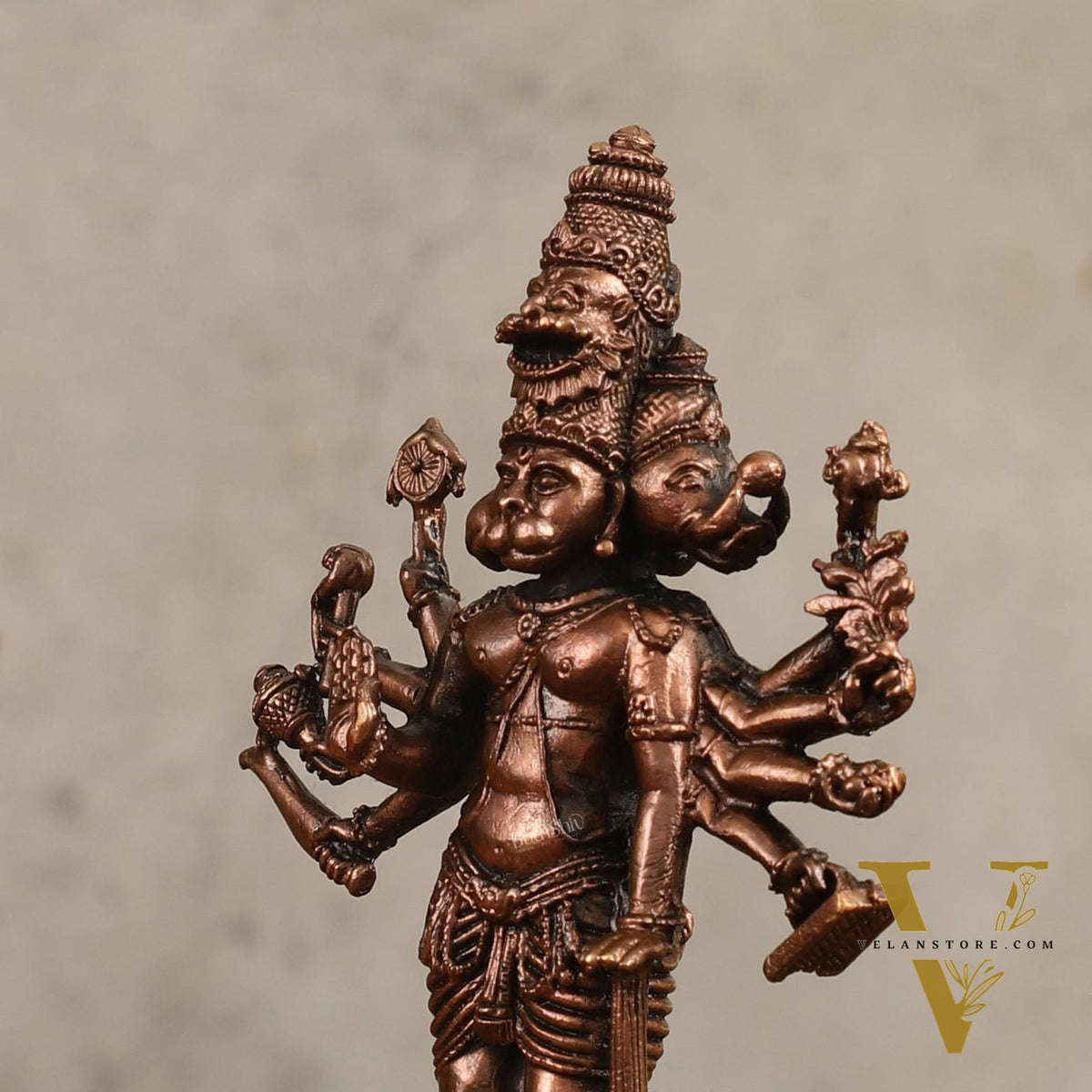 Pure Copper Standing Panchmukhi Hanuman Ji Idol - 4.5 in Height