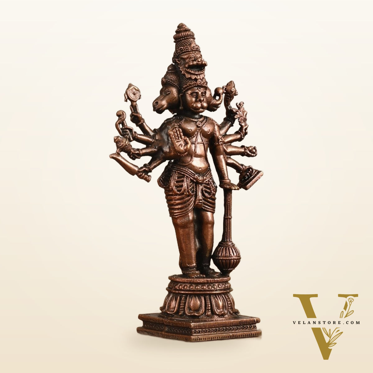 Pure Copper Standing Panchmukhi Hanuman Ji Idol - 4.5 in Height