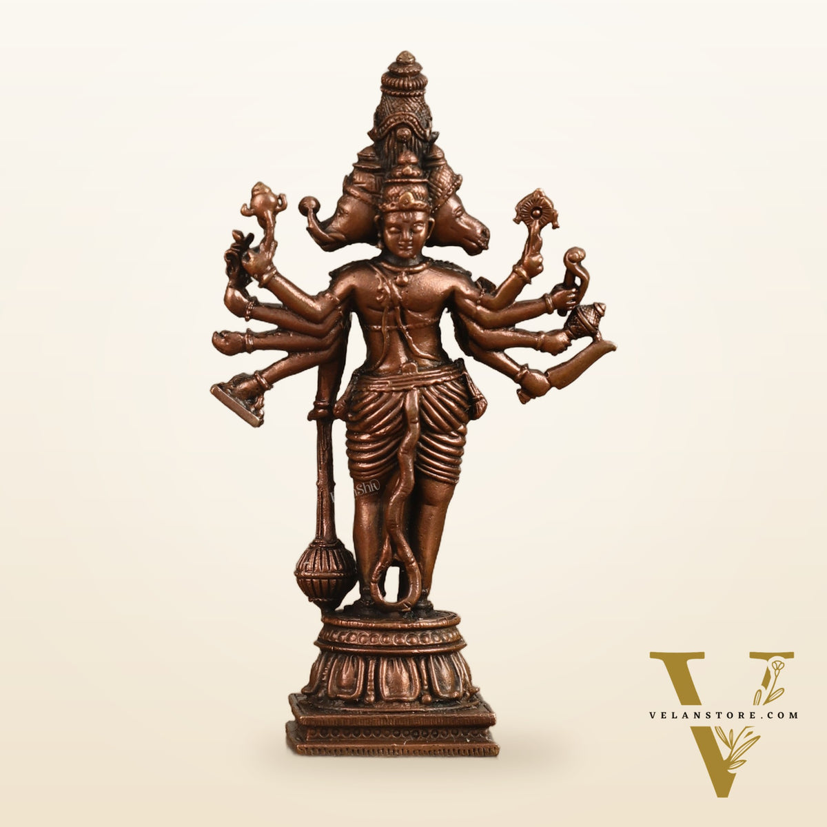 Pure Copper Standing Panchmukhi Hanuman Ji Idol - 4.5 in Height