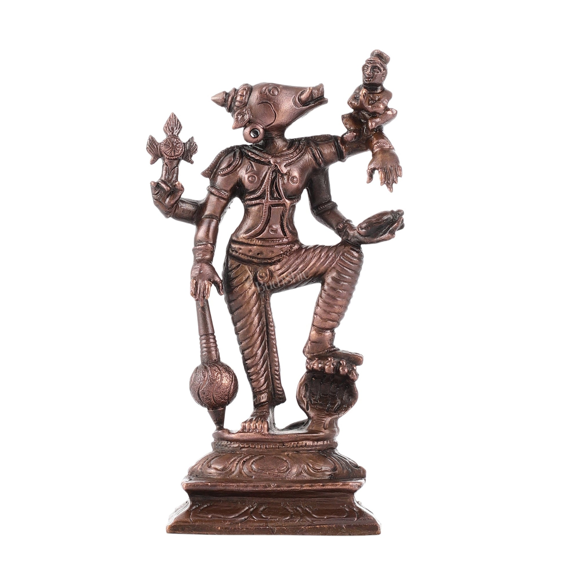 Pure Copper Standing bhoovaraha Lakshmi Bhoomi Devi Idol | Height 5.5 inch | BudhShiv Brass Handicrafts