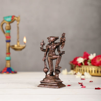 Pure Copper Standing bhoovaraha Lakshmi Bhoomi Devi Idol | Height 5.5 inch | BudhShiv Brass Handicrafts