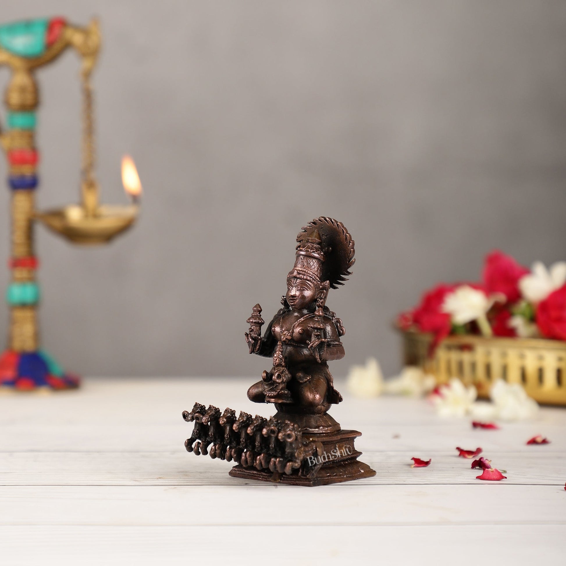 Pure Copper Surya Dev Rath Idol | Height 4 inch | BudhShiv Brass Handicrafts