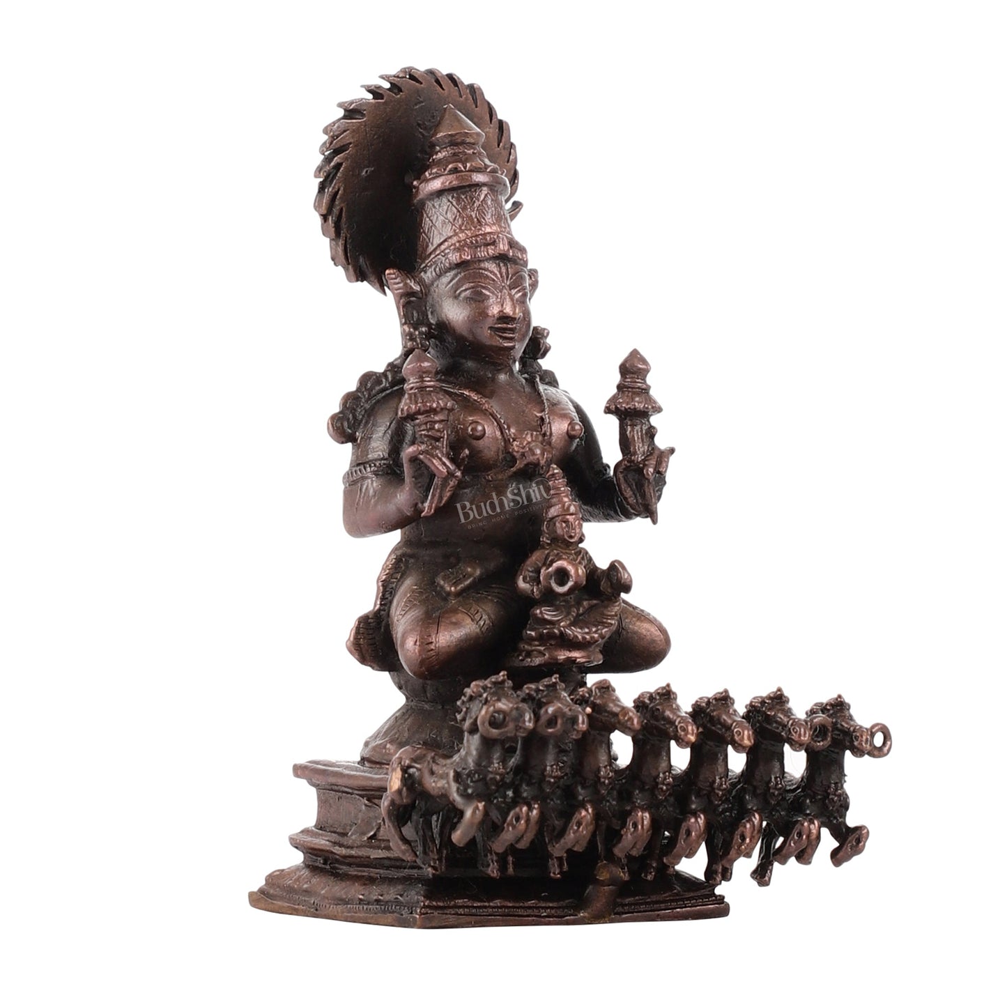 Pure Copper Surya Dev Rath Idol | Height 4 inch | BudhShiv Brass Handicrafts
