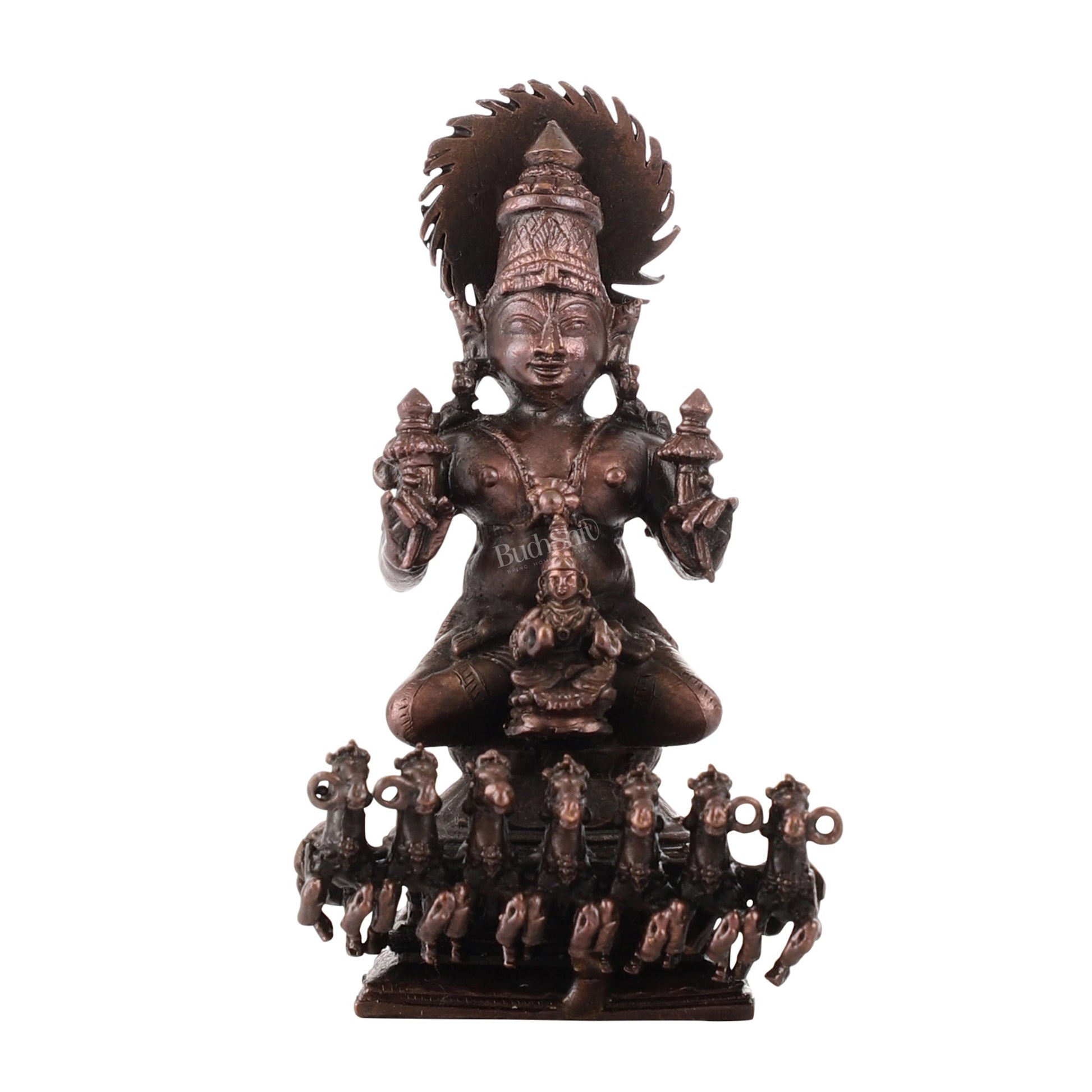 Pure Copper Surya Dev Rath Idol | Height 4 inch | BudhShiv Brass Handicrafts