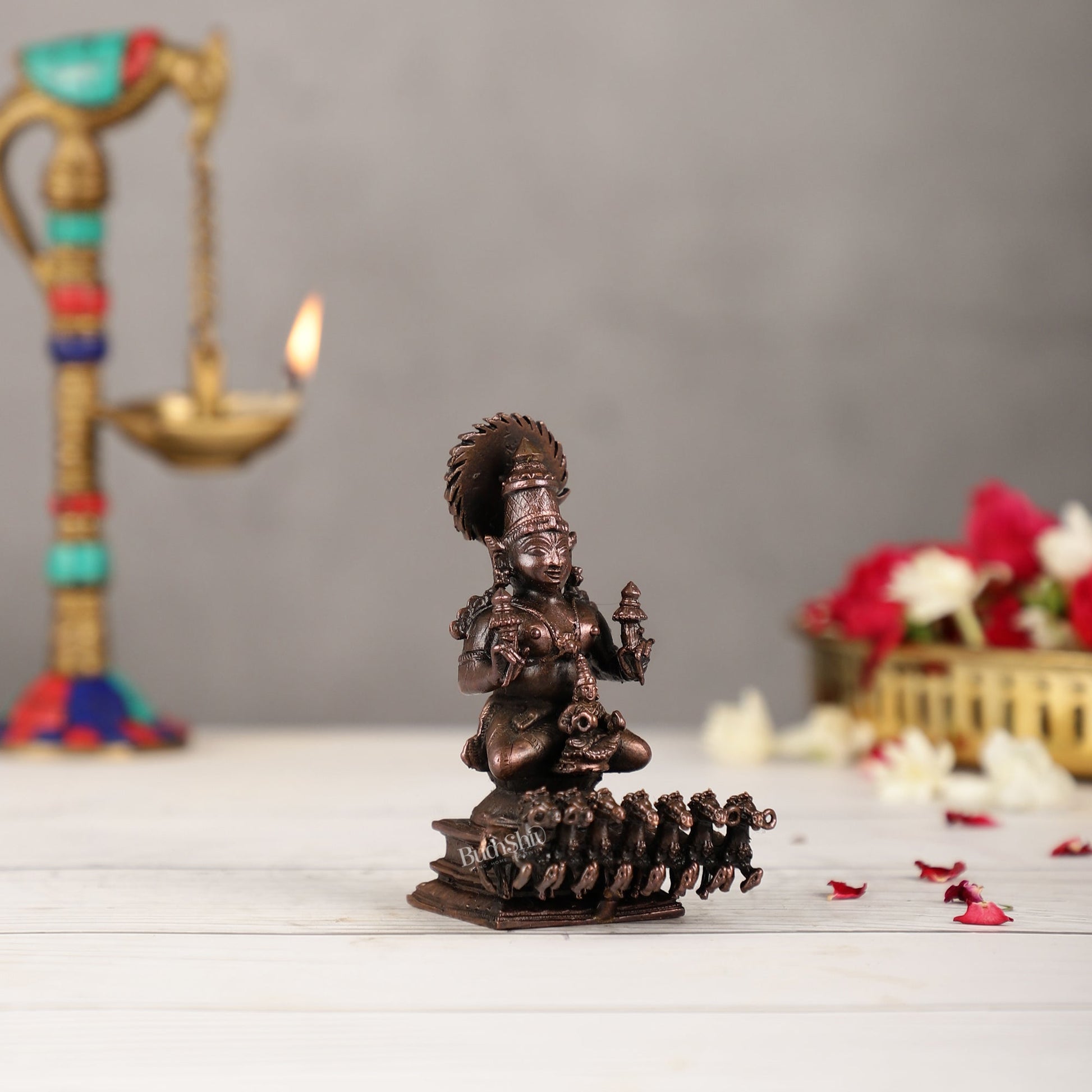 Pure Copper Surya Dev Rath Idol | Height 4 inch | BudhShiv Brass Handicrafts