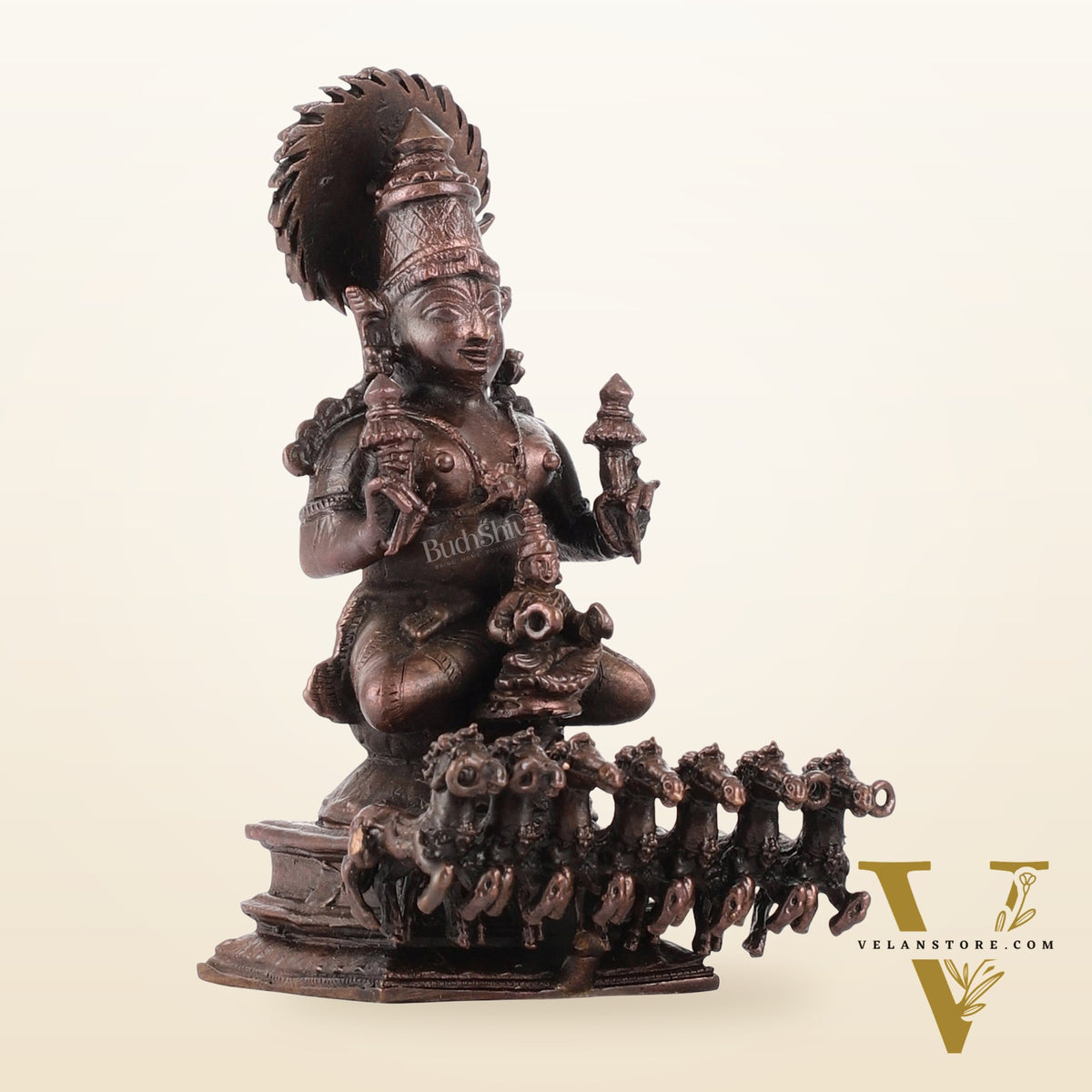 Pure Copper Surya Dev Rath Idol | Height 4 inch | BudhShiv Brass Handicrafts