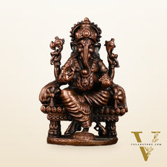 Pure Copper Throne Ganesha Idol | 2 Inch Height