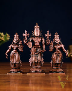 Pure Copper Tirupati Balaji Kalyana Murti Set – Vishnu with Bhudevi & Sridevi 4"