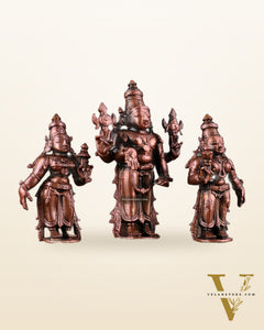 Pure Copper Tirupati Balaji Kalyana Murti Set – Vishnu with Bhudevi & Sridevi 4"