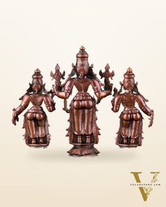 Pure Copper Tirupati Balaji Kalyana Murti Set – Vishnu with Bhudevi & Sridevi 4"