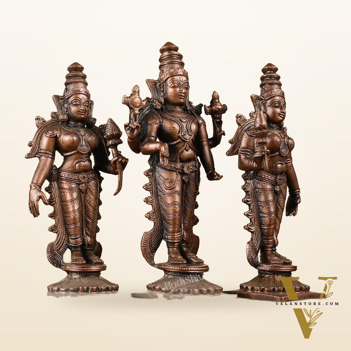 Pure Copper Tirupati Balaji with Bhudevi and Sridevi Idols 7"