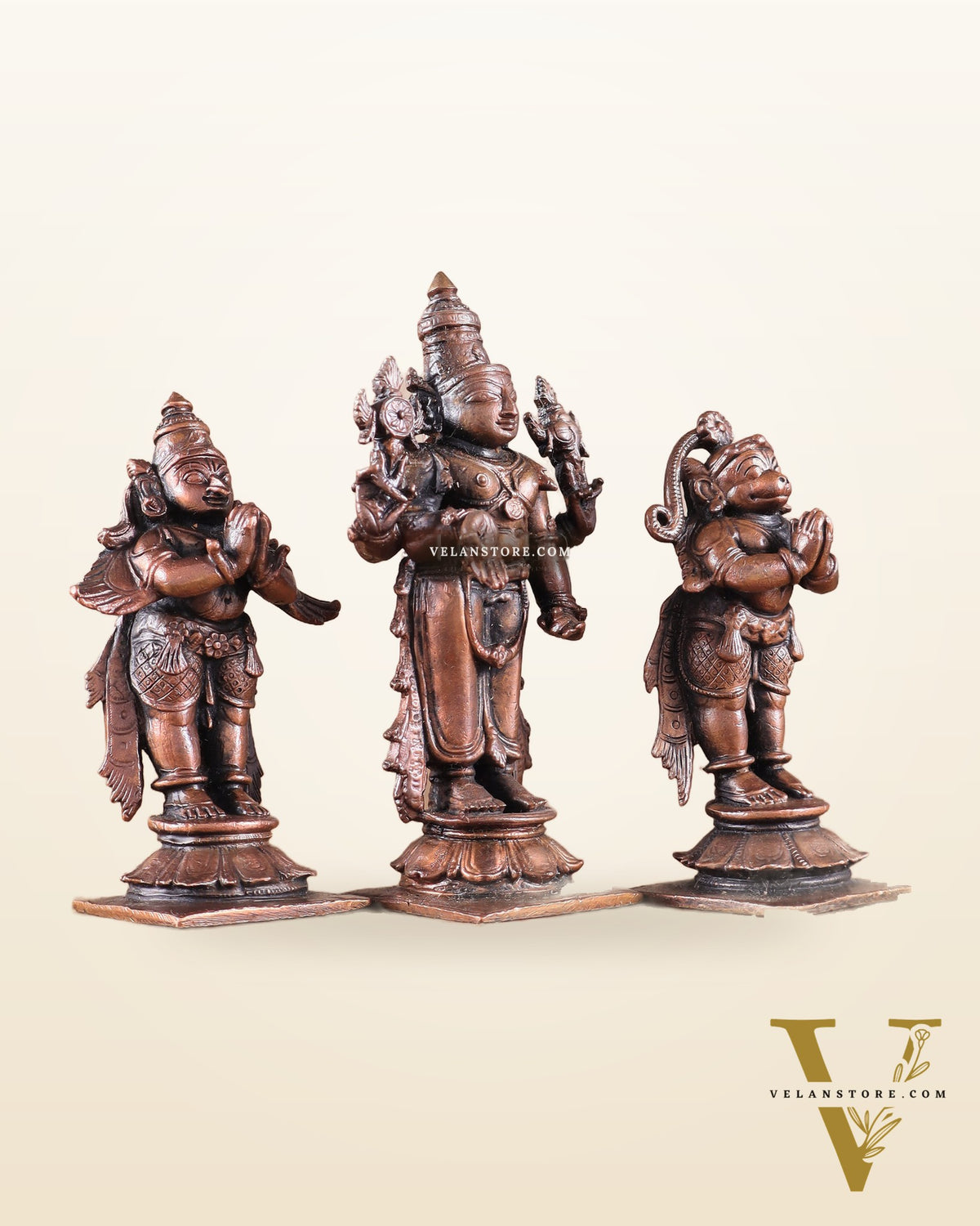 Pure Copper Tirupati Balaji with Hanuman & Garuda Idol Set 5"