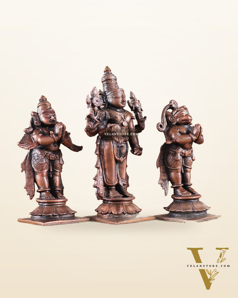 Pure Copper Tirupati Balaji with Hanuman & Garuda Idol Set 5"