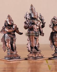 Pure Copper Tirupati Balaji with Hanuman & Garuda Idol Set 5"