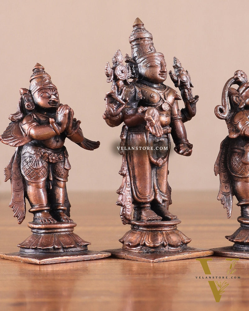 Pure Copper Tirupati Balaji with Hanuman & Garuda Idol Set 5"