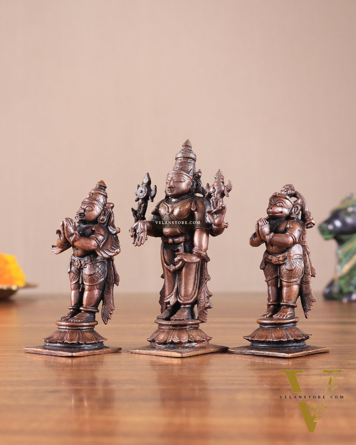 Pure Copper Tirupati Balaji with Hanuman & Garuda Idol Set 5"