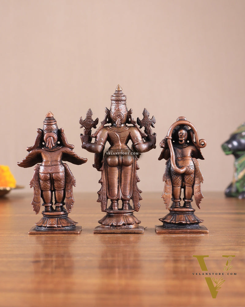 Pure Copper Tirupati Balaji with Hanuman & Garuda Idol Set 5"