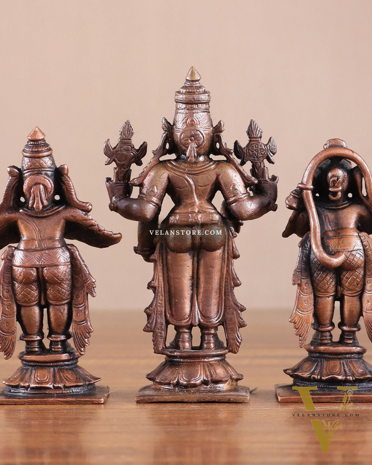 Pure Copper Tirupati Balaji with Hanuman & Garuda Idol Set 5"