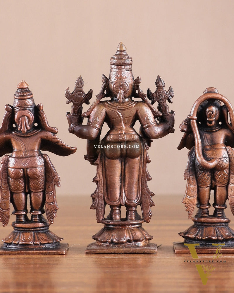 Pure Copper Tirupati Balaji with Hanuman & Garuda Idol Set 5"