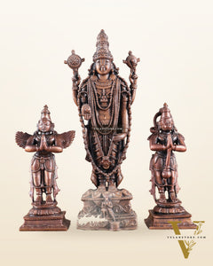 Pure Copper Tirupati Balaji with Hanuman & Garuda Idol Set 6.5"