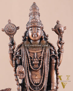 Pure Copper Tirupati Balaji with Hanuman & Garuda Idol Set 6.5"