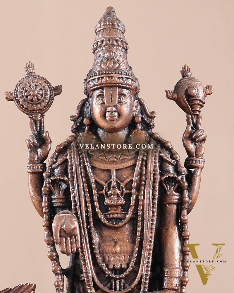 Pure Copper Tirupati Balaji with Hanuman & Garuda Idol Set 6.5"